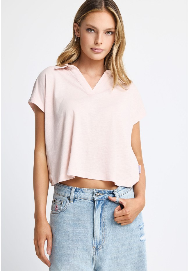 Γυναικείο T-shirt με γιακά - The basics collection