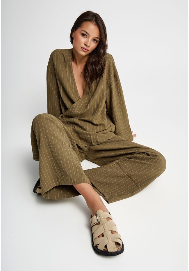 Γυναικεία relaxed fit ριγέ παντελόνα