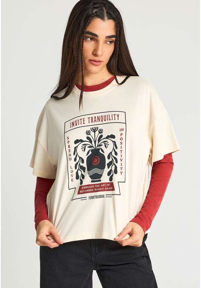 Γυναικείο βαμβακερό loose t-shirt με τύπωμα