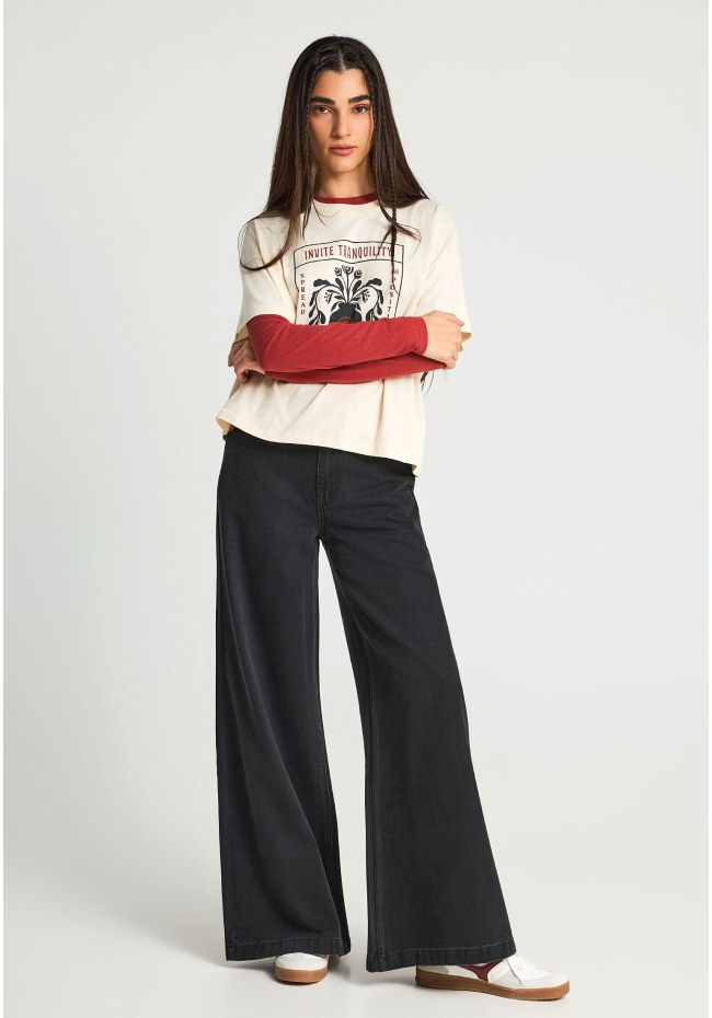 Γυναικείο βαμβακερό loose t-shirt με τύπωμα