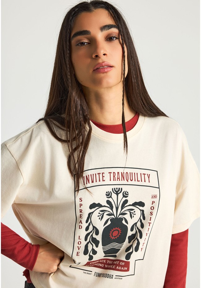 Γυναικείο βαμβακερό loose t-shirt με τύπωμα