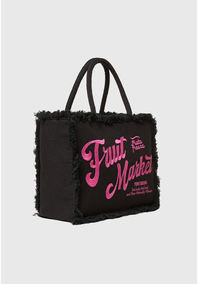 Τσάντα tote Fruit Market με κρόσια και κέντημα