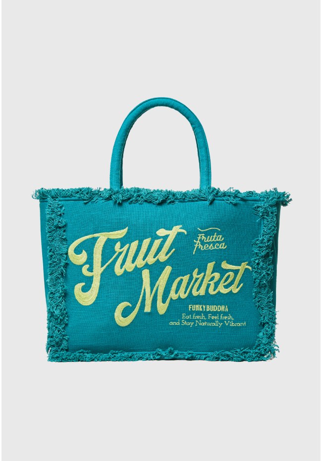 Τσάντα tote Fruit Market με κρόσια και κέντημα