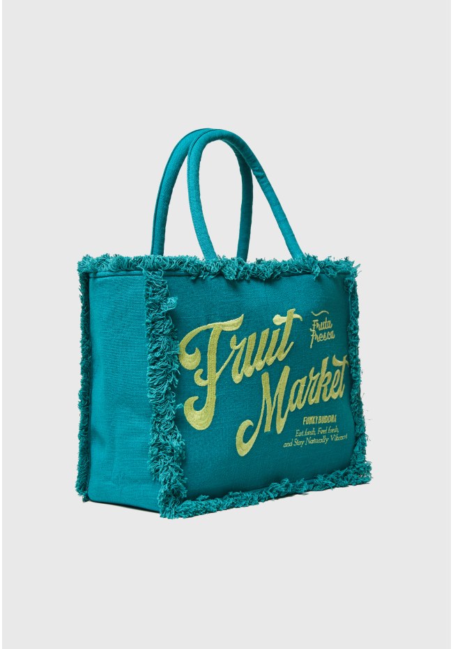 Τσάντα tote Fruit Market με κρόσια και κέντημα