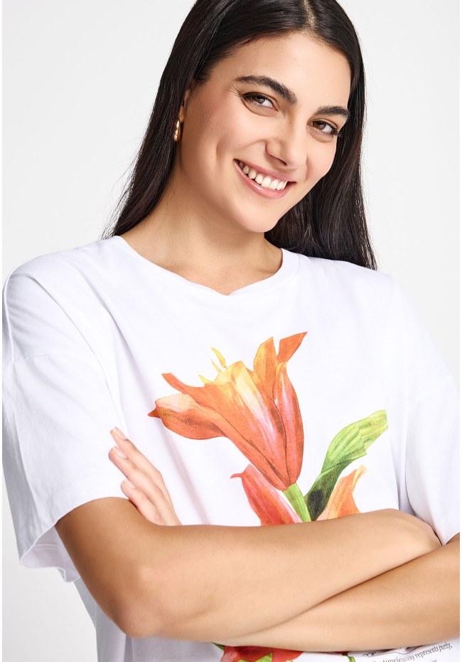 Γυναικείο βαμβακερό loose t-shirt με τύπωμα