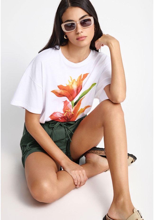 Γυναικείο βαμβακερό loose t-shirt με τύπωμα