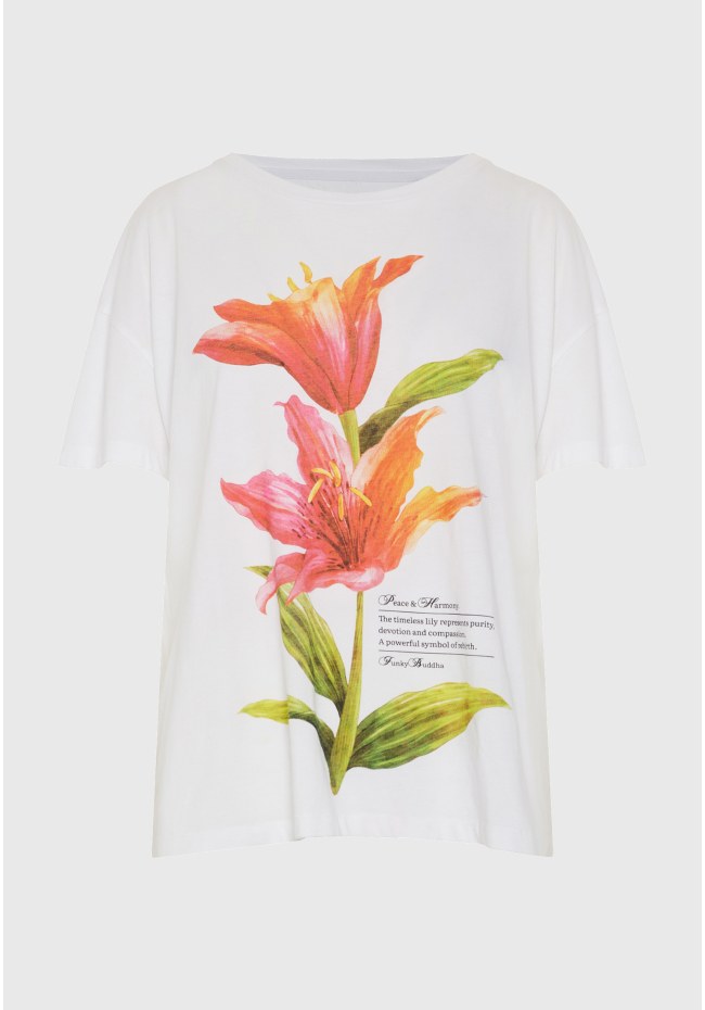 Γυναικείο βαμβακερό loose t-shirt με τύπωμα