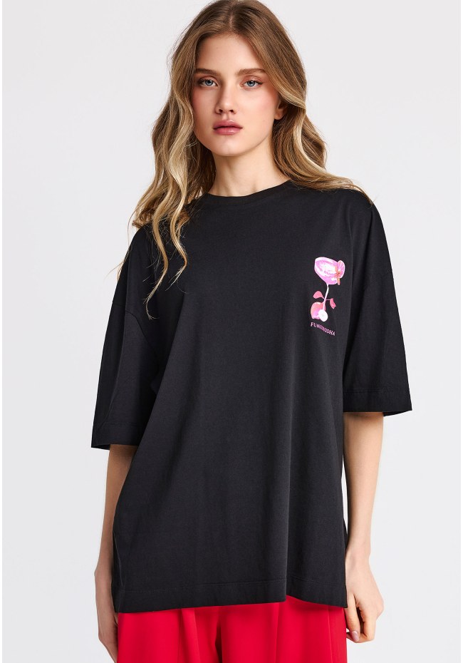 Γυναικείο βαμβακερό t-shirt με τύπωμα στην πλάτη