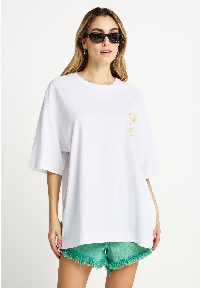 Γυναικείο βαμβακερό t-shirt με τύπωμα στην πλάτη