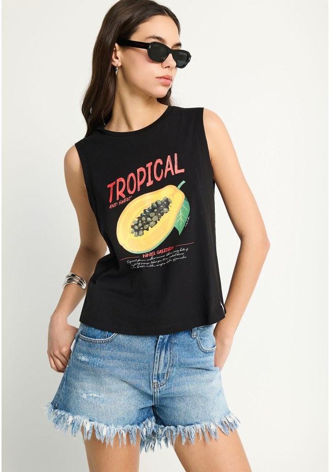 Women's cotton sleeveless top with print