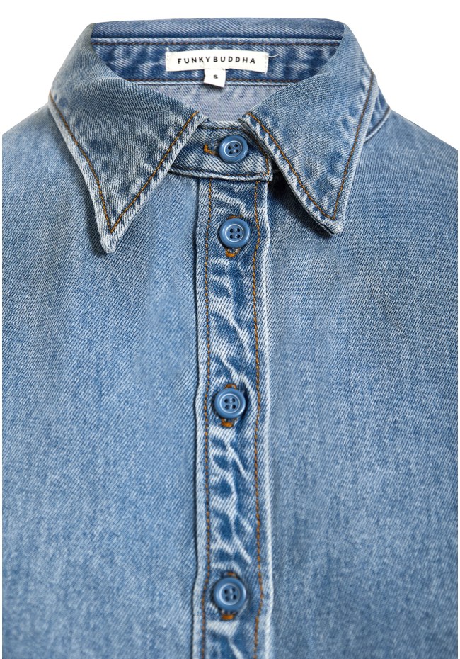 Γυναικείο relaxed denim φόρεμα με ασύμμετρο τελειώμα