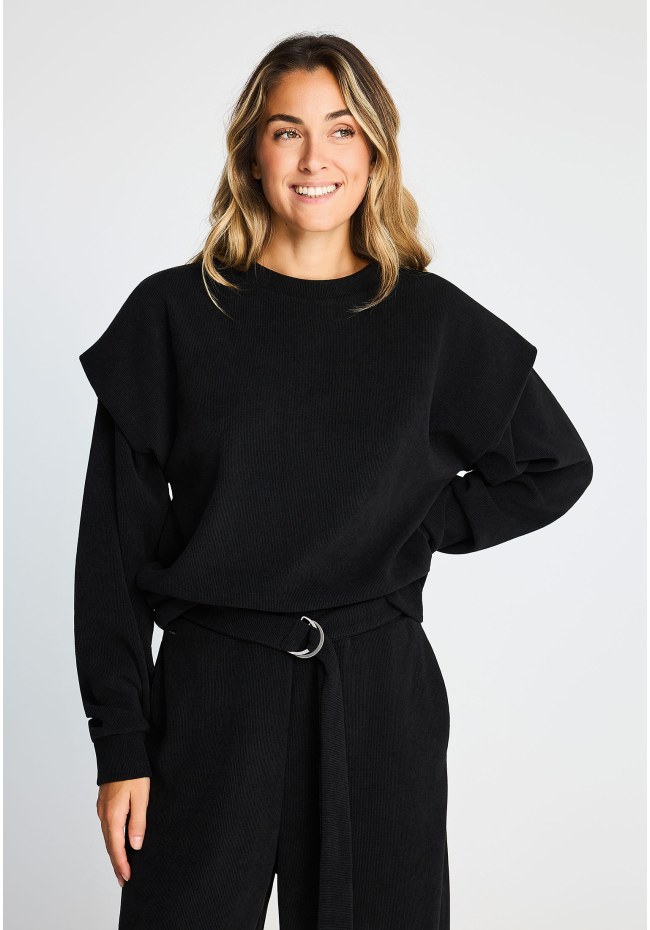 Ribbed sweatshirt with shoulder overlays