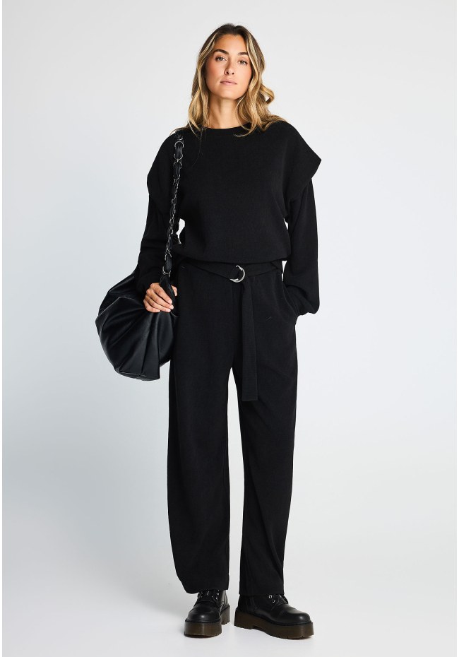Ribbed sweatshirt with shoulder overlays