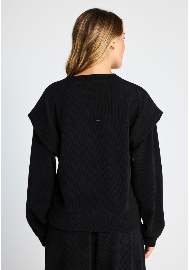 Ribbed sweatshirt with shoulder overlays