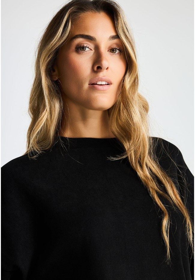 Ribbed sweatshirt with shoulder overlays