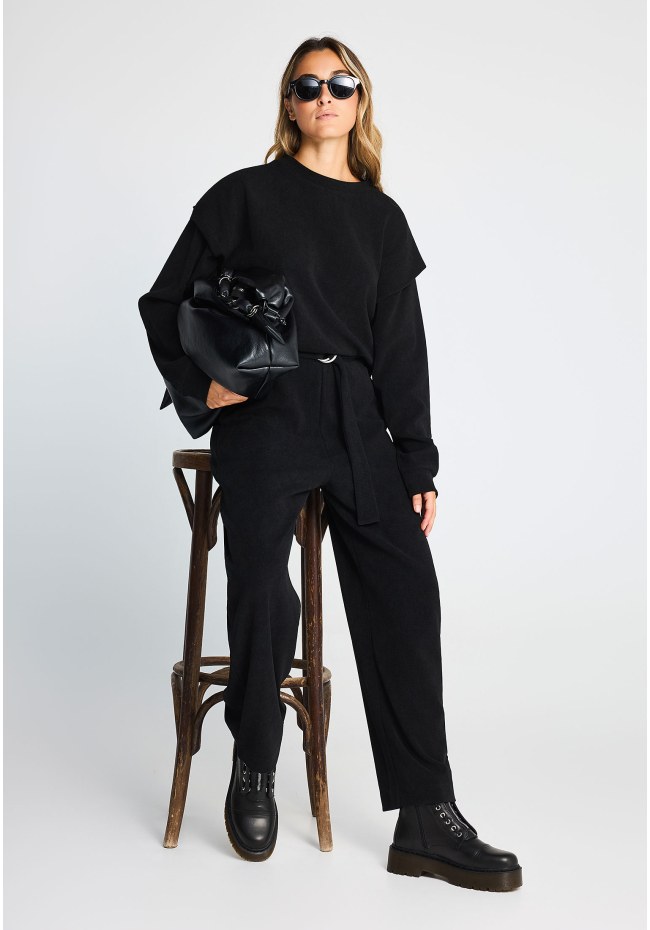 Ribbed sweatshirt with shoulder overlays