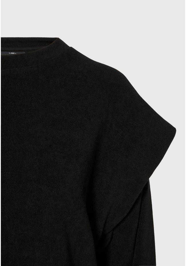 Ribbed sweatshirt with shoulder overlays