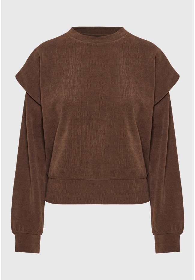 Ribbed sweatshirt with shoulder overlays
