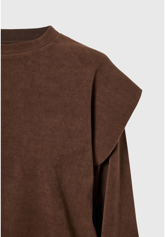 Ribbed sweatshirt with shoulder overlays