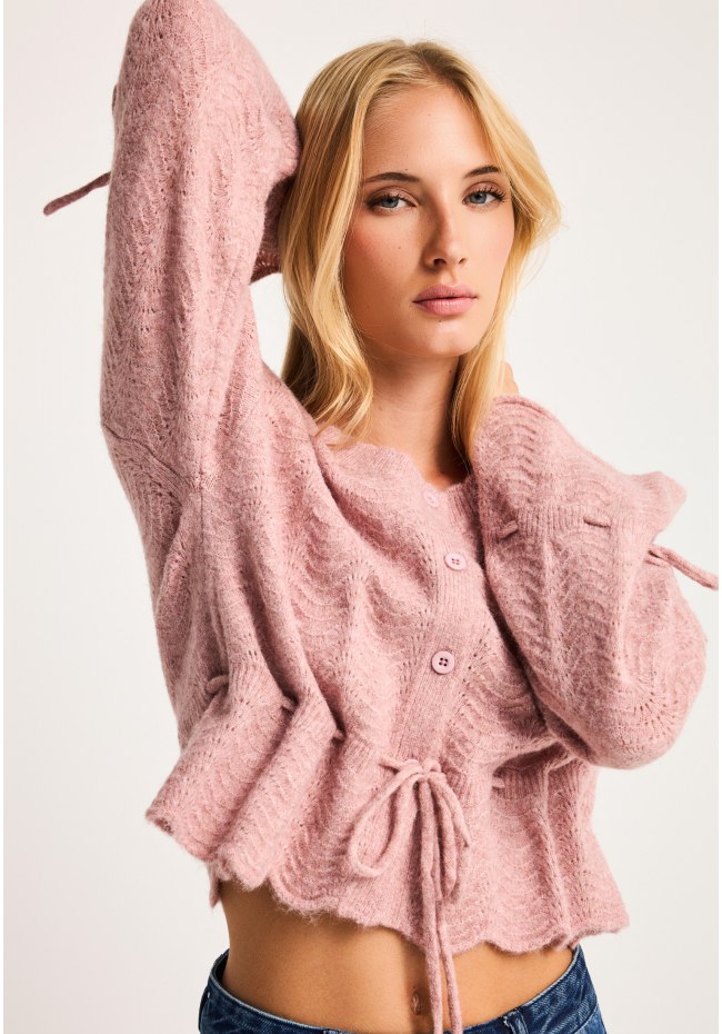 Women's relaxed fit pointelle knit cardigan