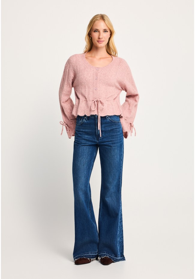 Women's relaxed fit pointelle knit cardigan