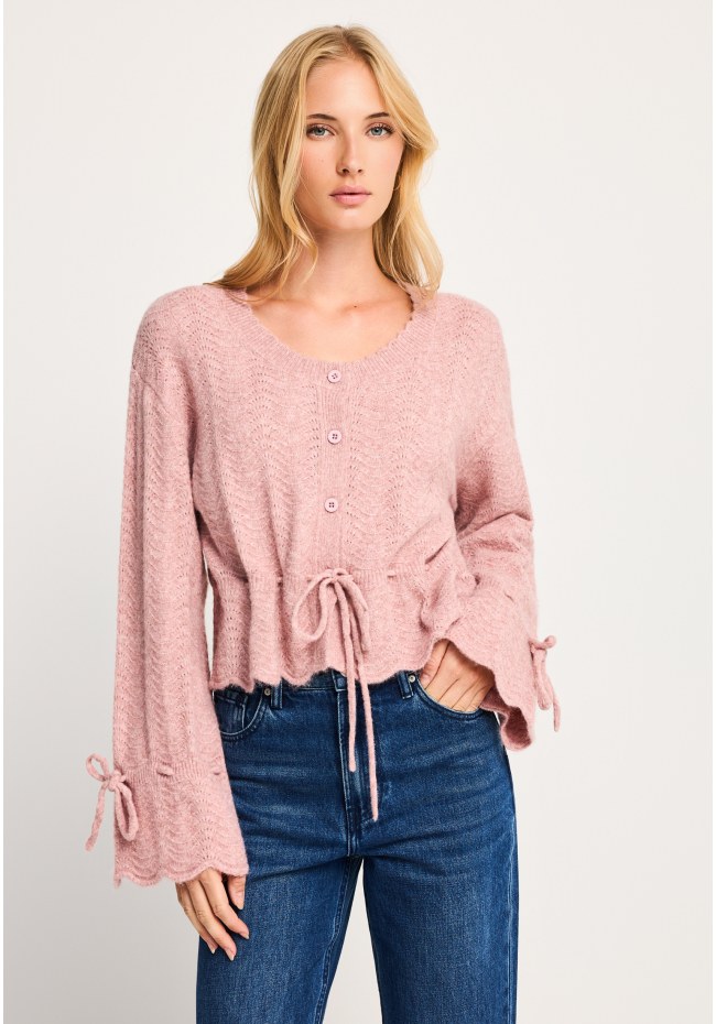 Women's relaxed fit pointelle knit cardigan