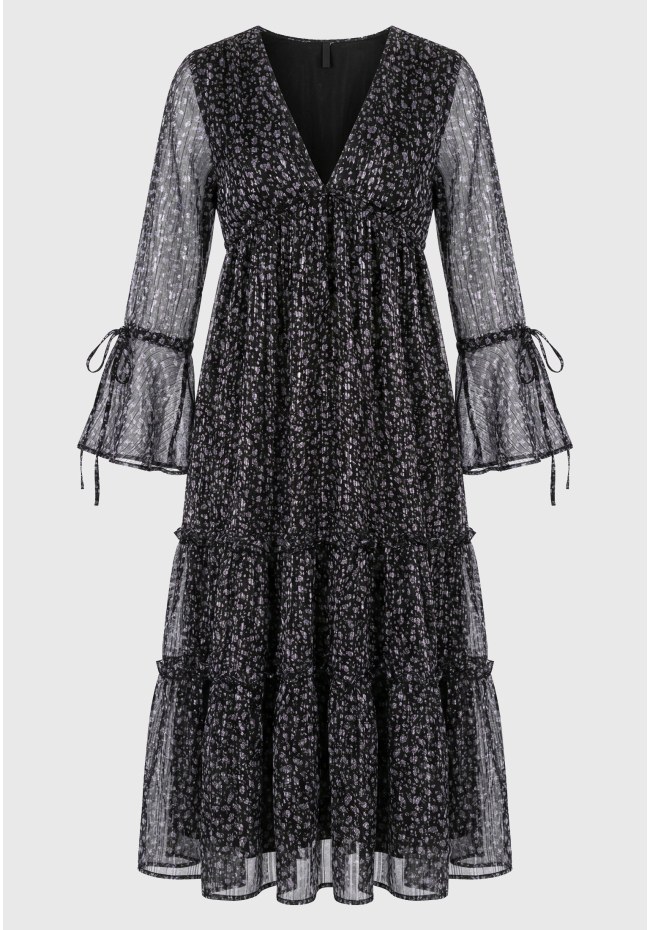 Γυναικείο chiffon maxi φόρεμα floral με βολάν