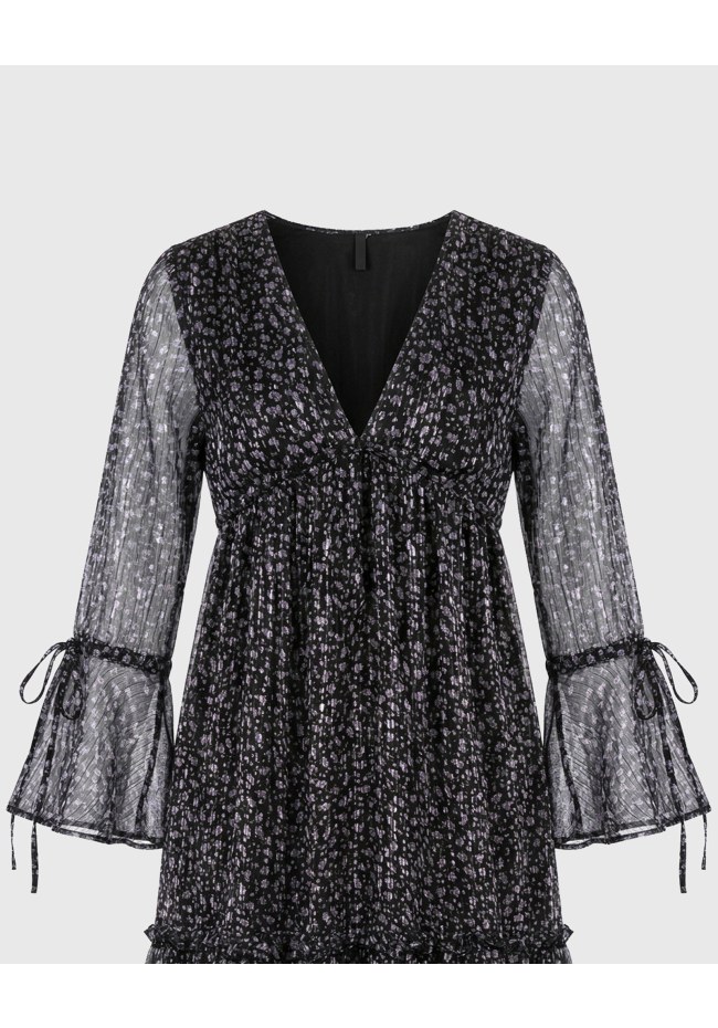 Γυναικείο chiffon maxi φόρεμα floral με βολάν
