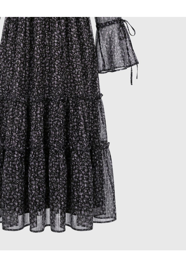 Γυναικείο chiffon maxi φόρεμα floral με βολάν