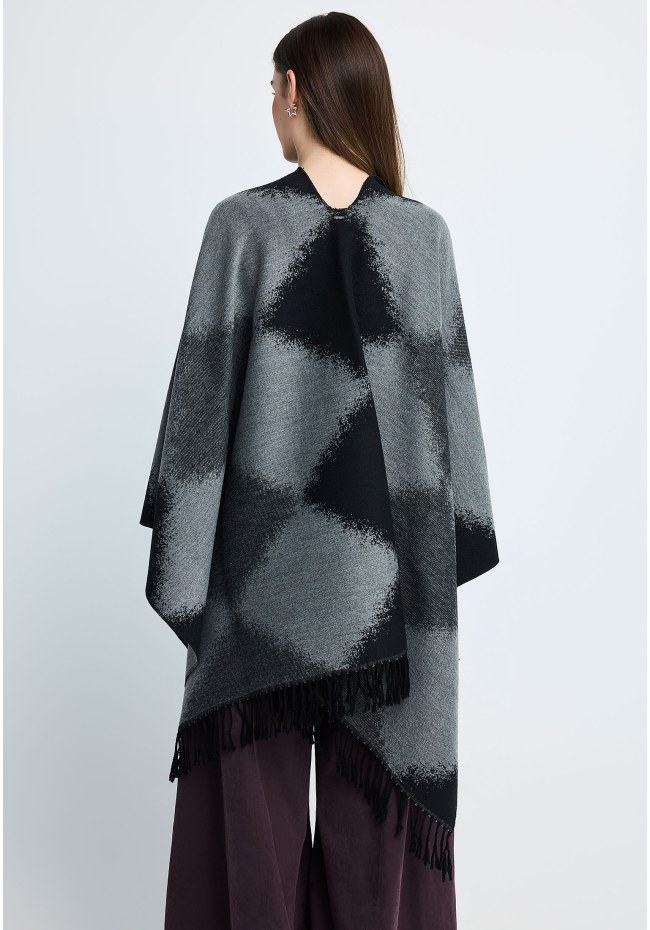 Women's knit poncho cape with fringes