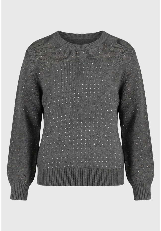 Women's ribbed sweater with rhinestones