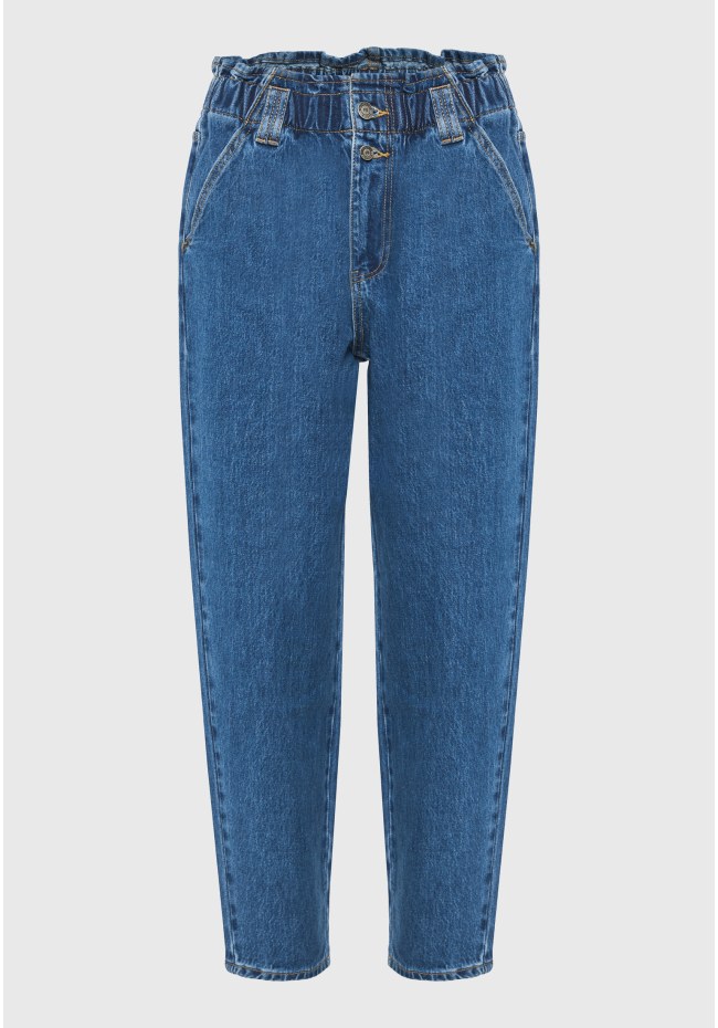 Παντελόνι τζιν baggy fit με λάστιχο στη μέση