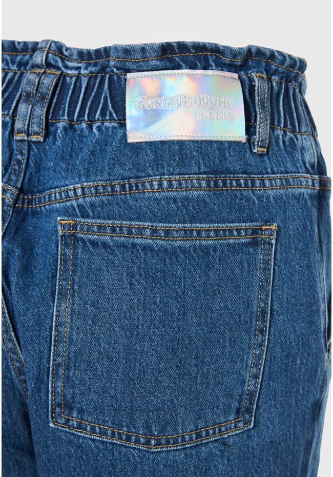 Παντελόνι τζιν baggy fit με λάστιχο στη μέση