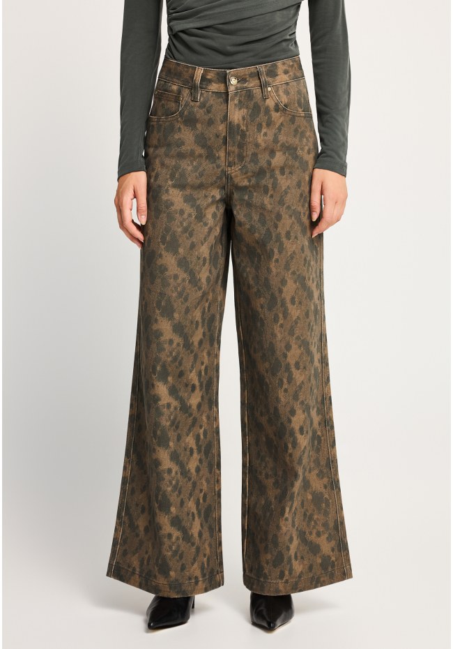 Ψηλόμεσο animal print τζιν παντελόνι wide leg
