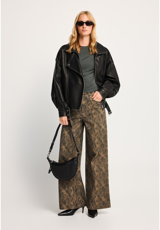 Ψηλόμεσο animal print τζιν παντελόνι wide leg