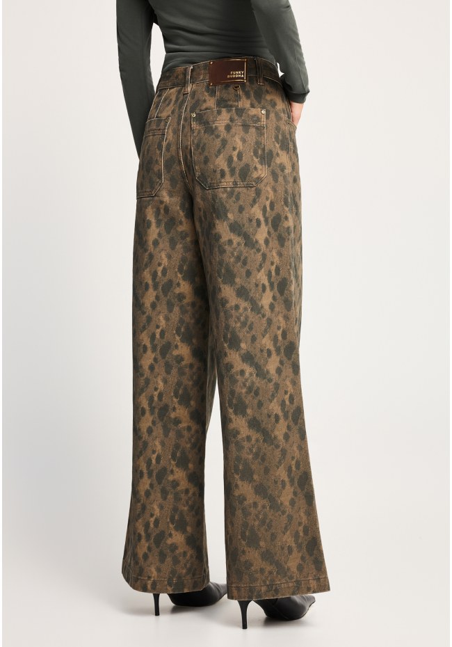 Ψηλόμεσο animal print τζιν παντελόνι wide leg