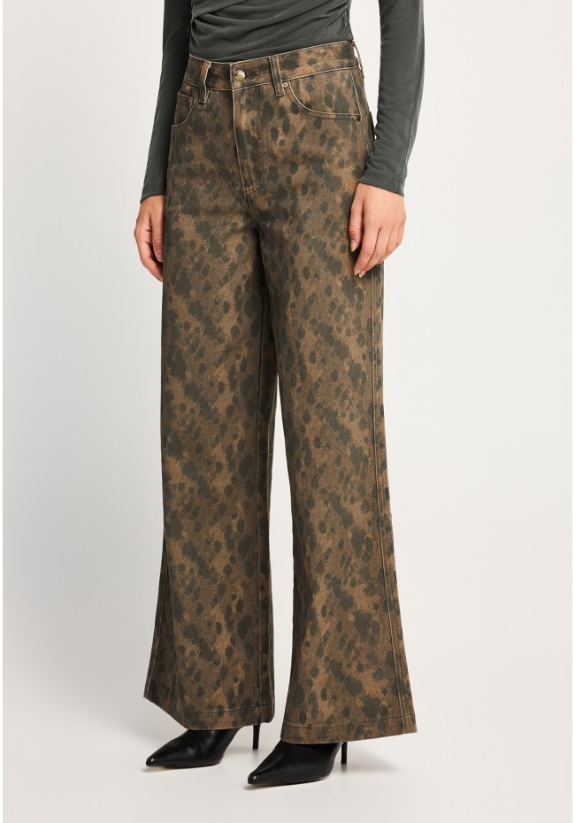 Ψηλόμεσο animal print τζιν παντελόνι wide leg