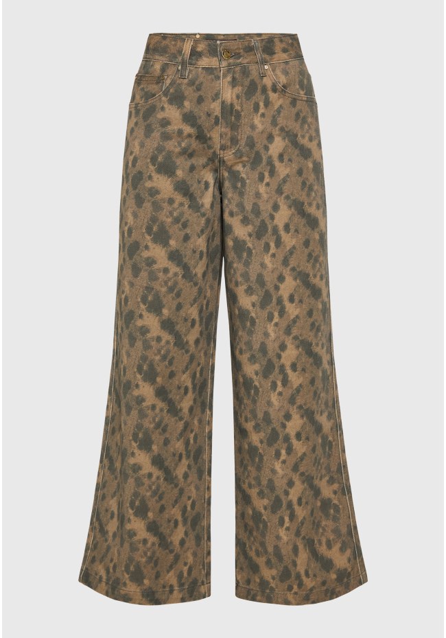 Ψηλόμεσο animal print τζιν παντελόνι wide leg