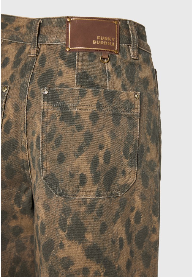 Ψηλόμεσο animal print τζιν παντελόνι wide leg
