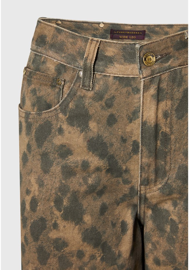 Ψηλόμεσο animal print τζιν παντελόνι wide leg