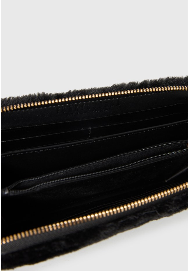 Faux fur wallet with zip-around closure