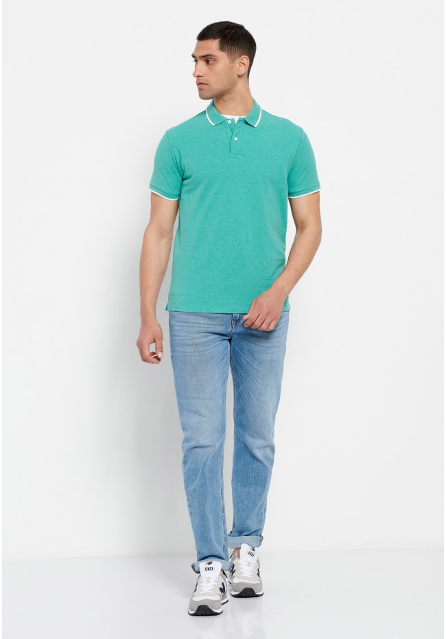 Essential μπλούζα polo σε μελανζέ ύφασμα