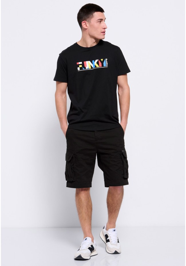 Loose fit t-shirt με colorblock branded τύπωμα