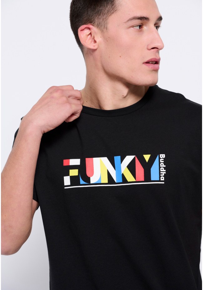 Loose fit t-shirt με colorblock branded τύπωμα