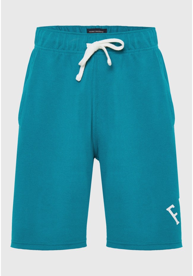 Jogger shorts with branded print & raw edges