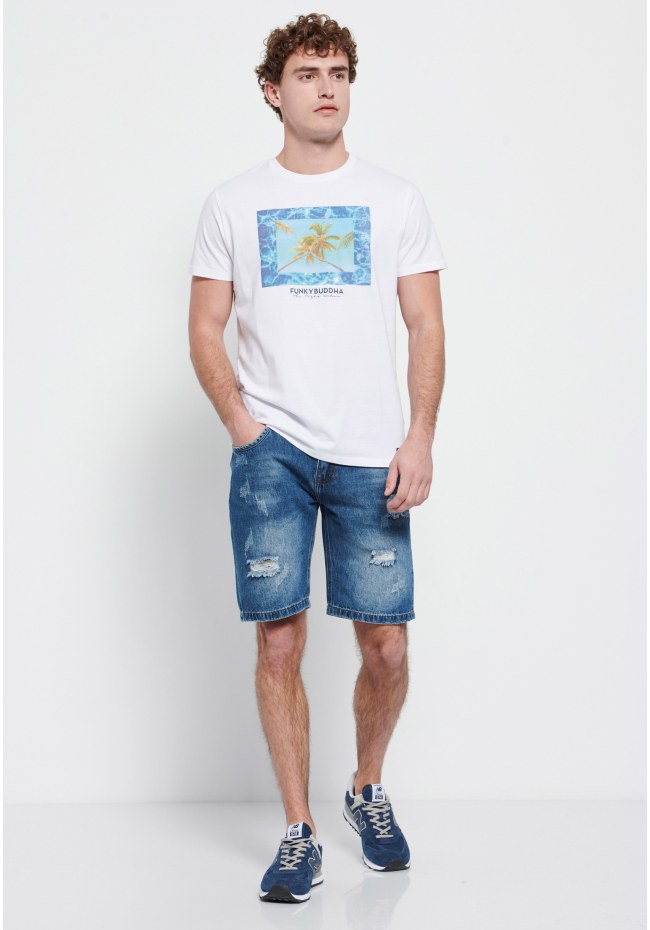 Denim shorts with destroyed effects