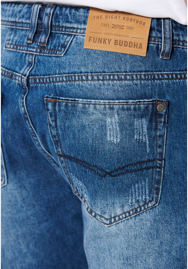 Denim shorts with destroyed effects