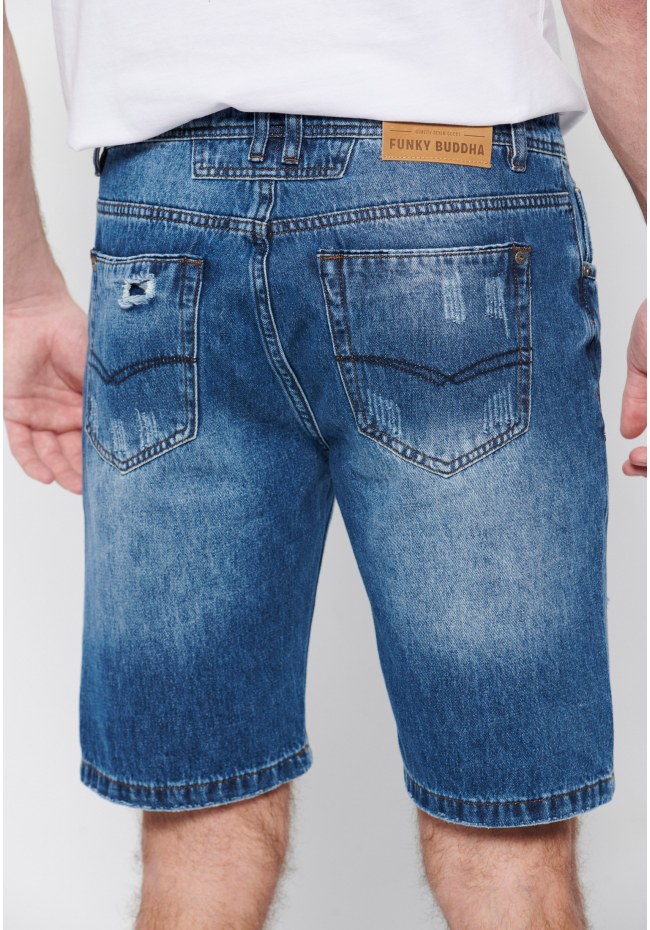 Denim shorts with destroyed effects