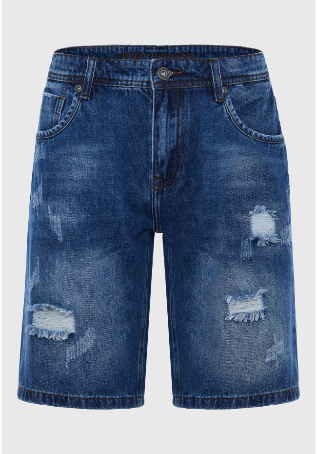 Denim shorts with destroyed effects