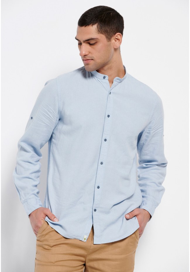 Linen blend mao neck shirt
